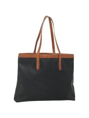 Salvatore Ferragamo Tote Bag PVC Leather Black Gold